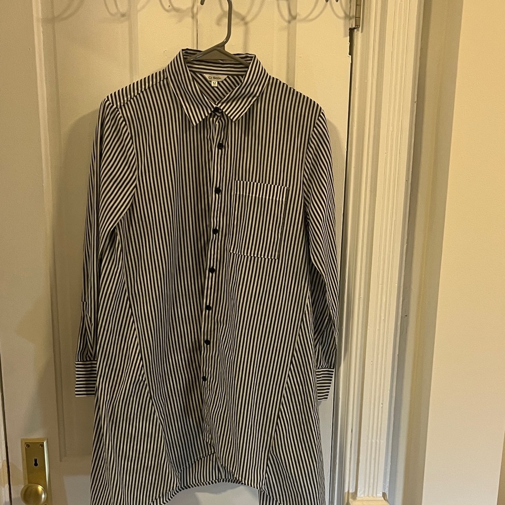 Ci Sono Black and White Striped Casual Shirt